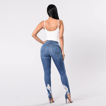 Women Sheath Elastic Broken-holes Jeans-STYLEGOING