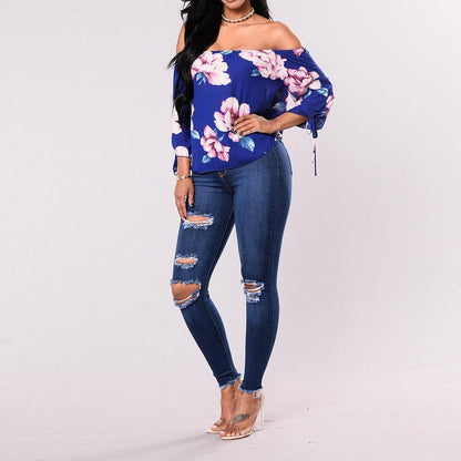 Women Elastic Broken Hole Jean Pants-STYLEGOING