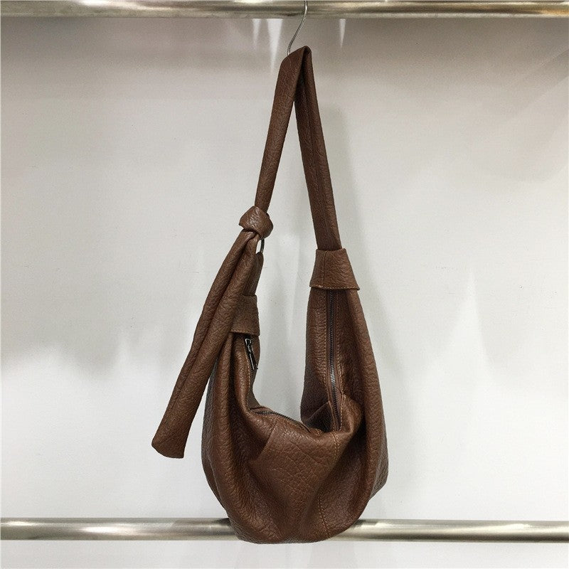 Vintage Soft Leather Wrinkle Dumpling Bag Large Capacity