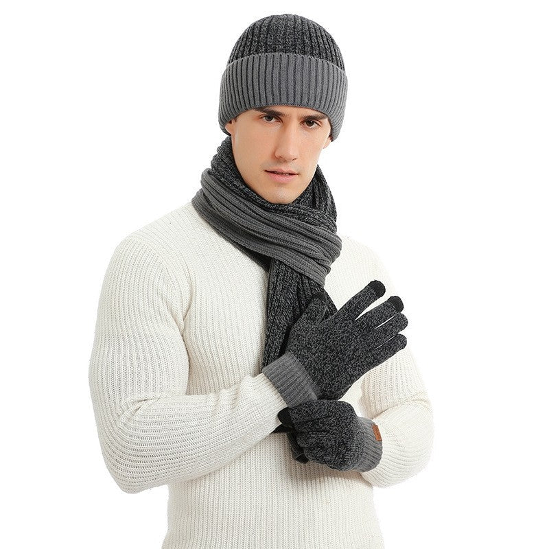 Colorblock Knit Hat Scarf Gloves Set