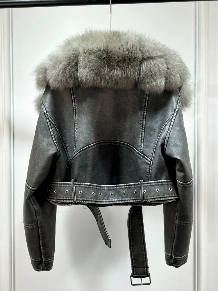 Women PU Faxur Fur Winter Jacket Outerwear