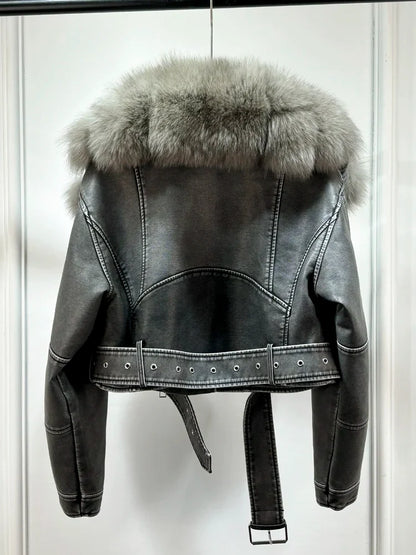 Women PU Faxur Fur Winter Jacket Outerwear