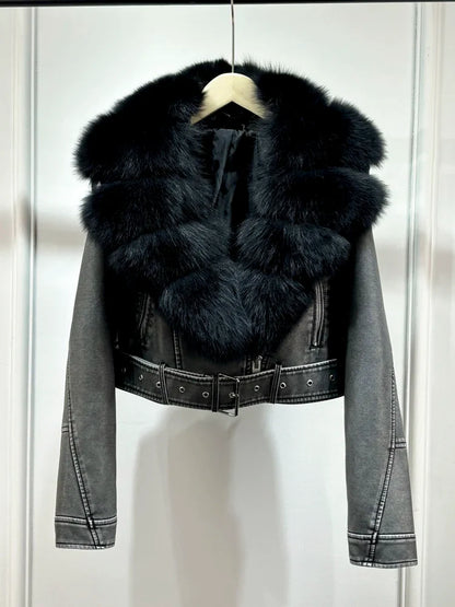 Women PU Faxur Fur Winter Jacket Outerwear
