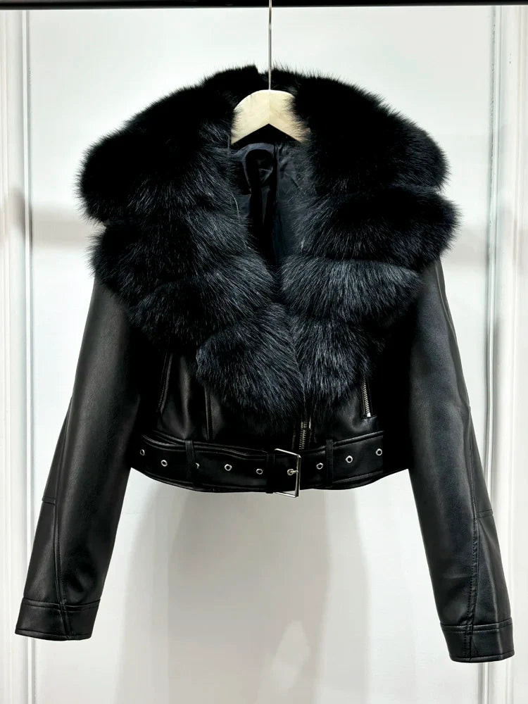 Women PU Faxur Fur Winter Jacket Outerwear
