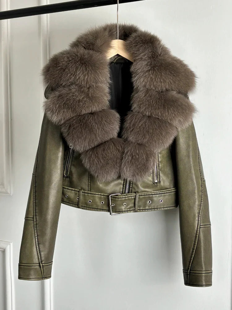 Women PU Faxur Fur Winter Jacket Outerwear