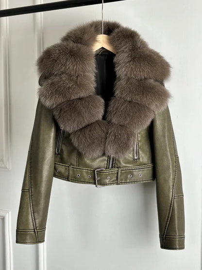 Women PU Faxur Fur Winter Jacket Outerwear
