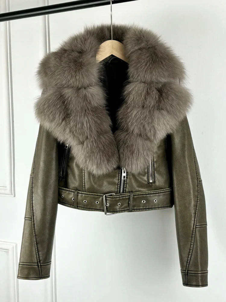 Women PU Faxur Fur Winter Jacket Outerwear