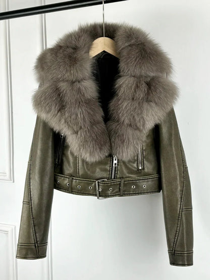 Women PU Faxur Fur Winter Jacket Outerwear