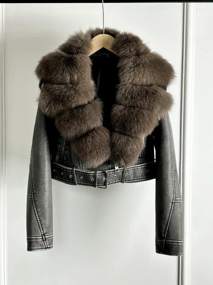 Women PU Faxur Fur Winter Jacket Outerwear