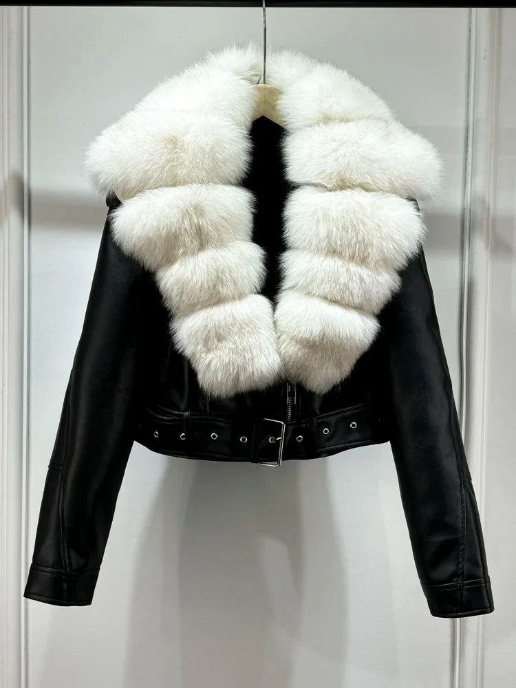 Women PU Faxur Fur Winter Jacket Outerwear