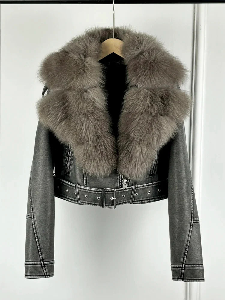 Women PU Faxur Fur Winter Jacket Outerwear