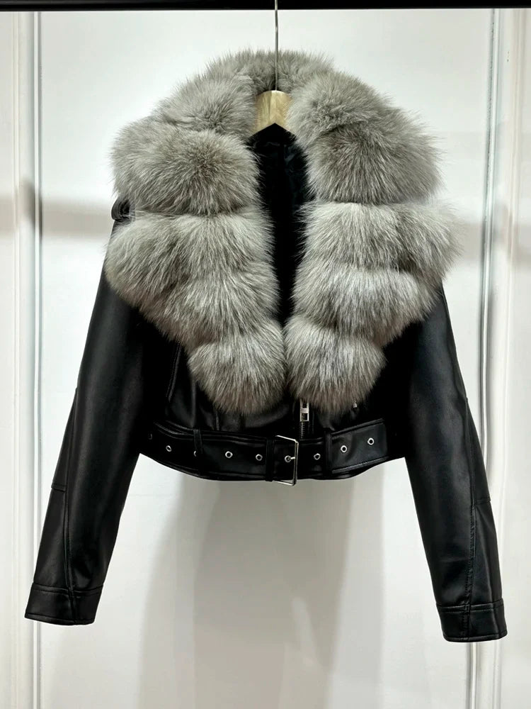 Women PU Faxur Fur Winter Jacket Outerwear