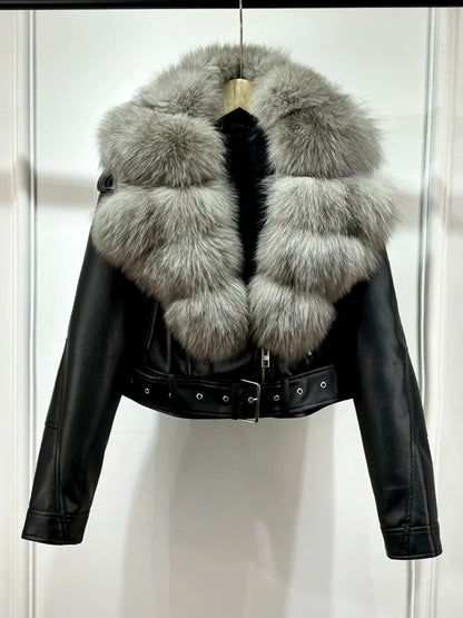 Women PU Faxur Fur Winter Jacket Outerwear