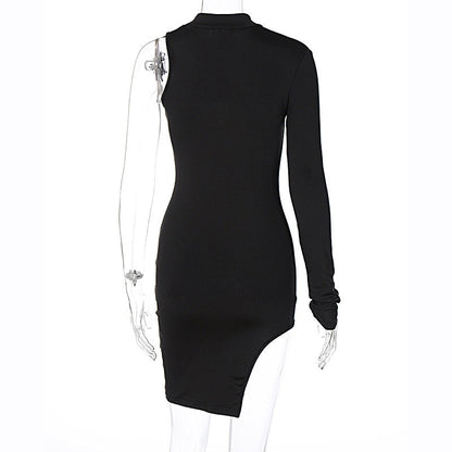 Sexy High Neck One Shoulder Mini Dresses-Dresses-Free Shipping at meselling99