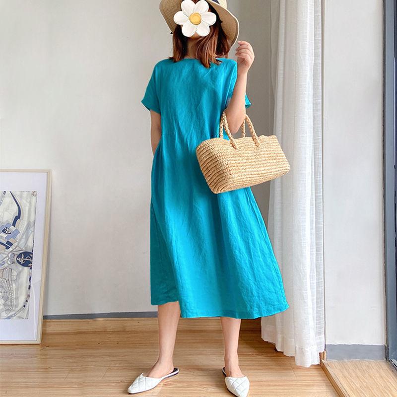 Women Loose Cozy Plus Sizes Midi Dresses-Casual Dresses-Peacock Blue-M-Free Shipping at meselling99