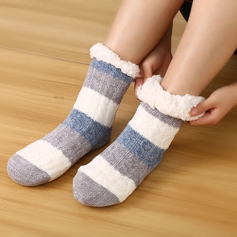Double-Layer Thickened Fleece Lining Striped Socks