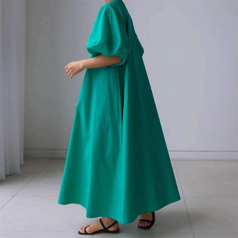 Loose Cozy Puff Sleeves Long Dresses-Maxi Dresses-Free Shipping at meselling99
