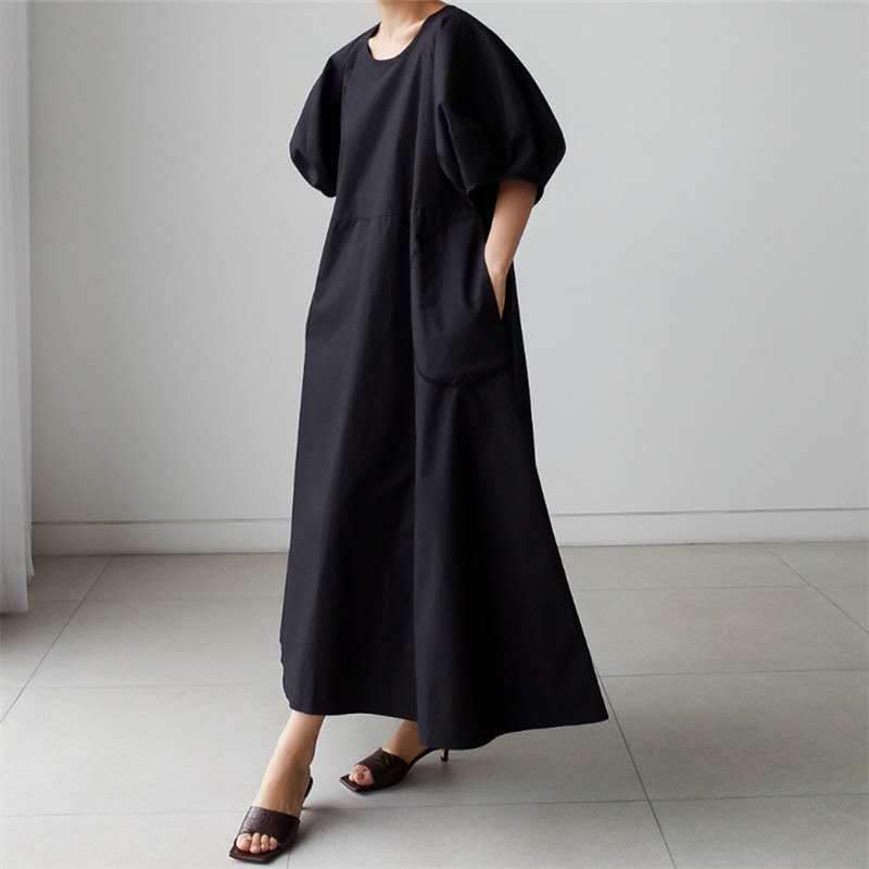 Loose Cozy Puff Sleeves Long Dresses-Maxi Dresses-Free Shipping at meselling99