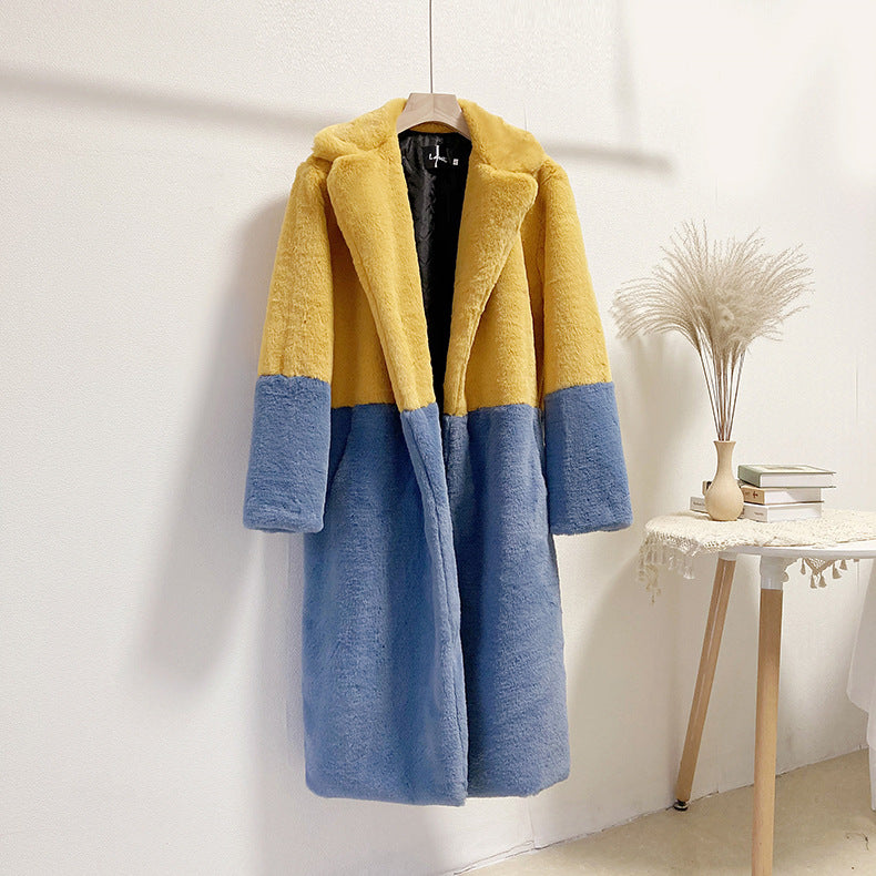 Women Winter Long Plus-Size Faux Rabbit Fur Coat