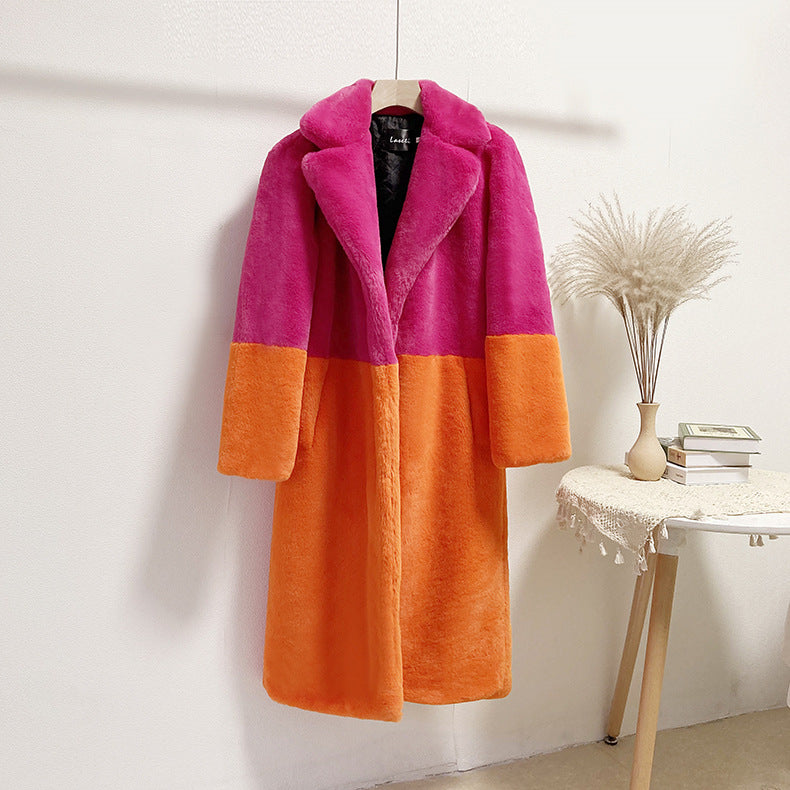 Women Winter Long Plus-Size Faux Rabbit Fur Coat