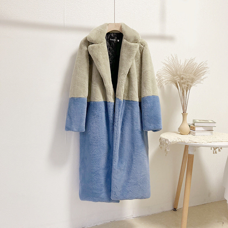 Women Winter Long Plus-Size Faux Rabbit Fur Coat