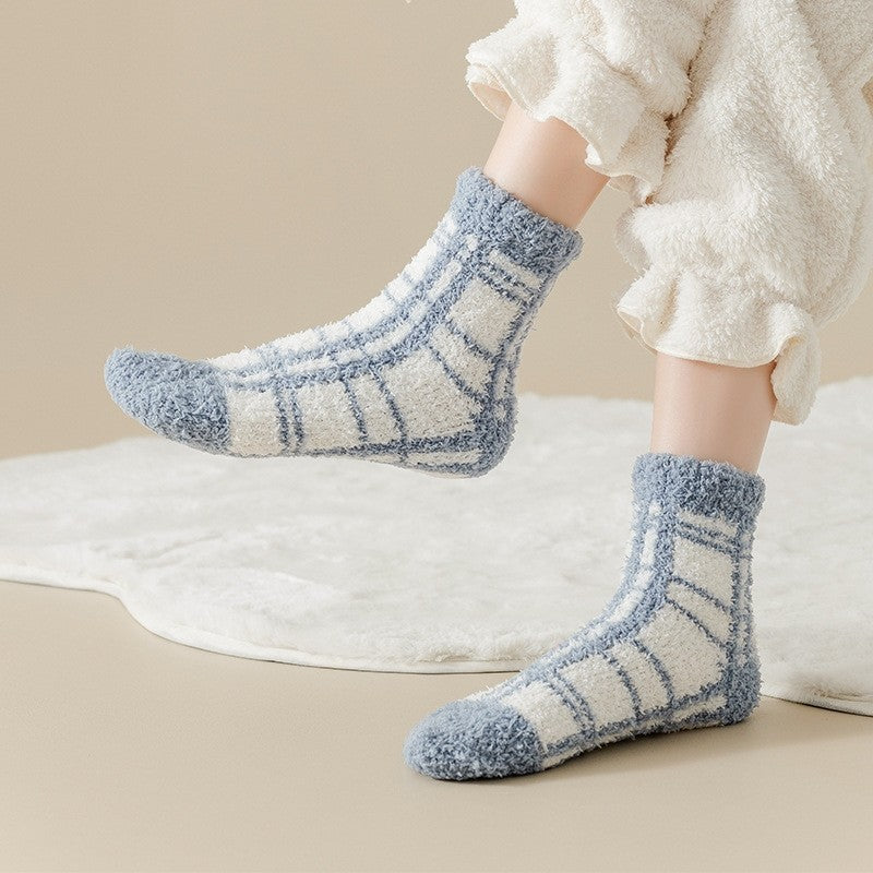 Plaid Pattern Coral Fleece Women's Socks