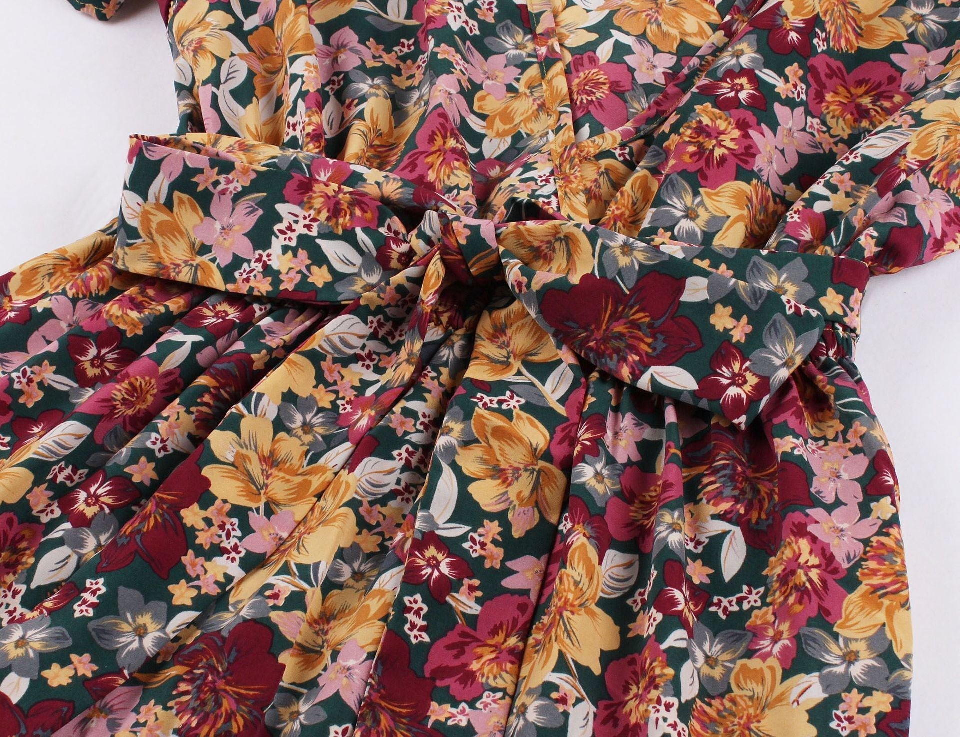 Vintage V Neck Little Flowers Short Sleeves Long Dress-Vintage Dresses-Free Shipping at meselling99
