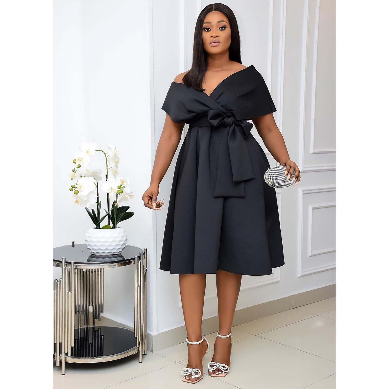 Women Summer Off The Shoulder Party Evening Dresses-Party Dresses-Black-S-Free Shipping at meselling99