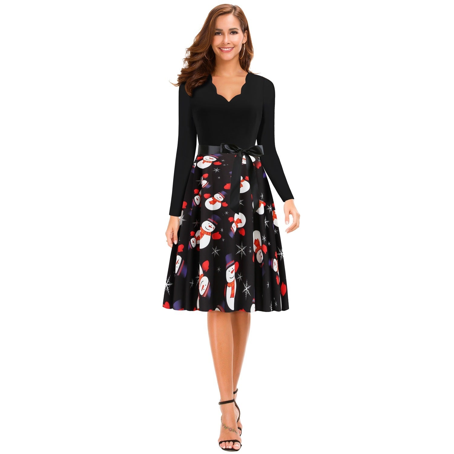 Women Vintage Christmas Snowmen Slim Waist Dresses-Vintage Dresses-Free Shipping at meselling99