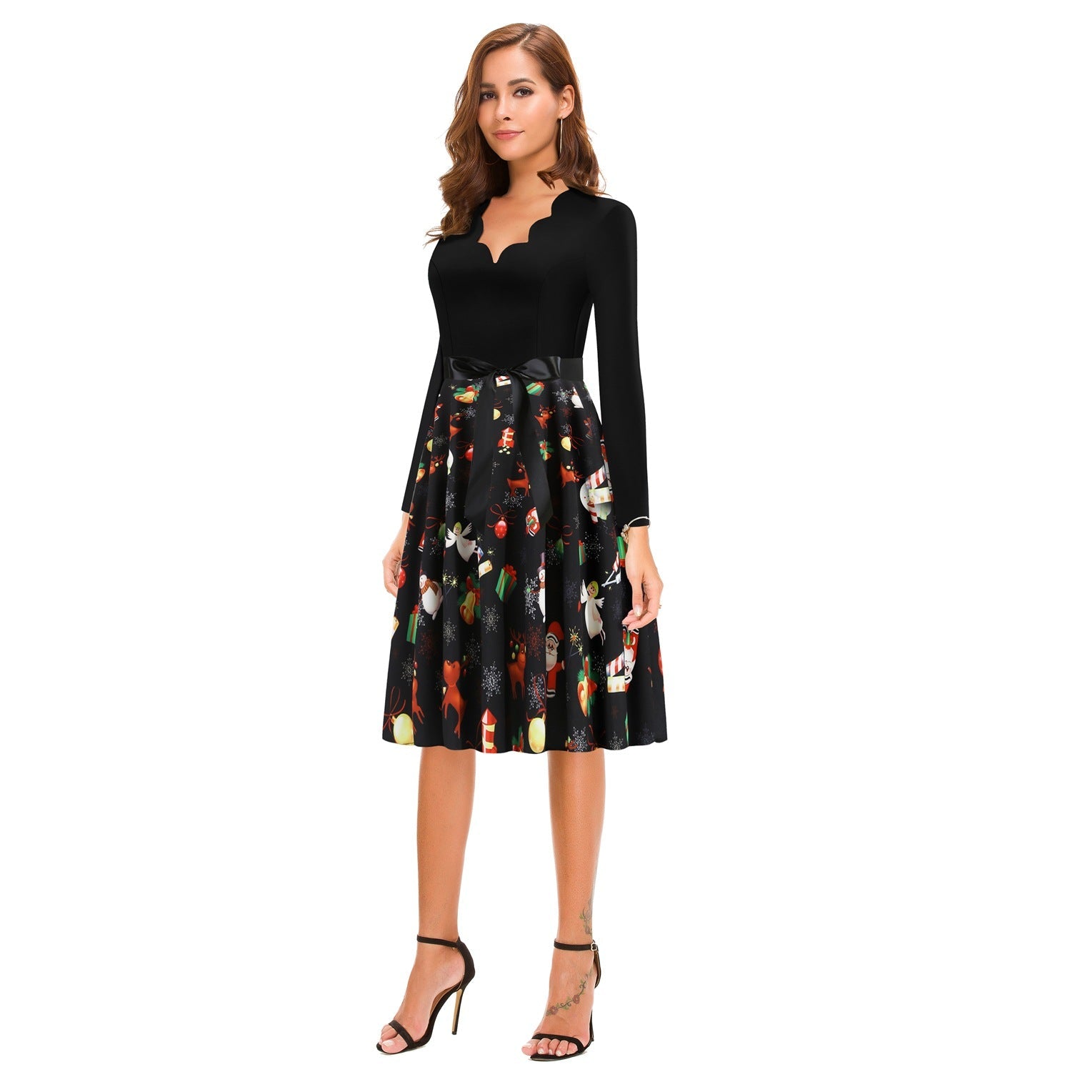 Women Long Sleeves V Neck Christmas Winter Dresses-Vintage Dresses-Free Shipping at meselling99