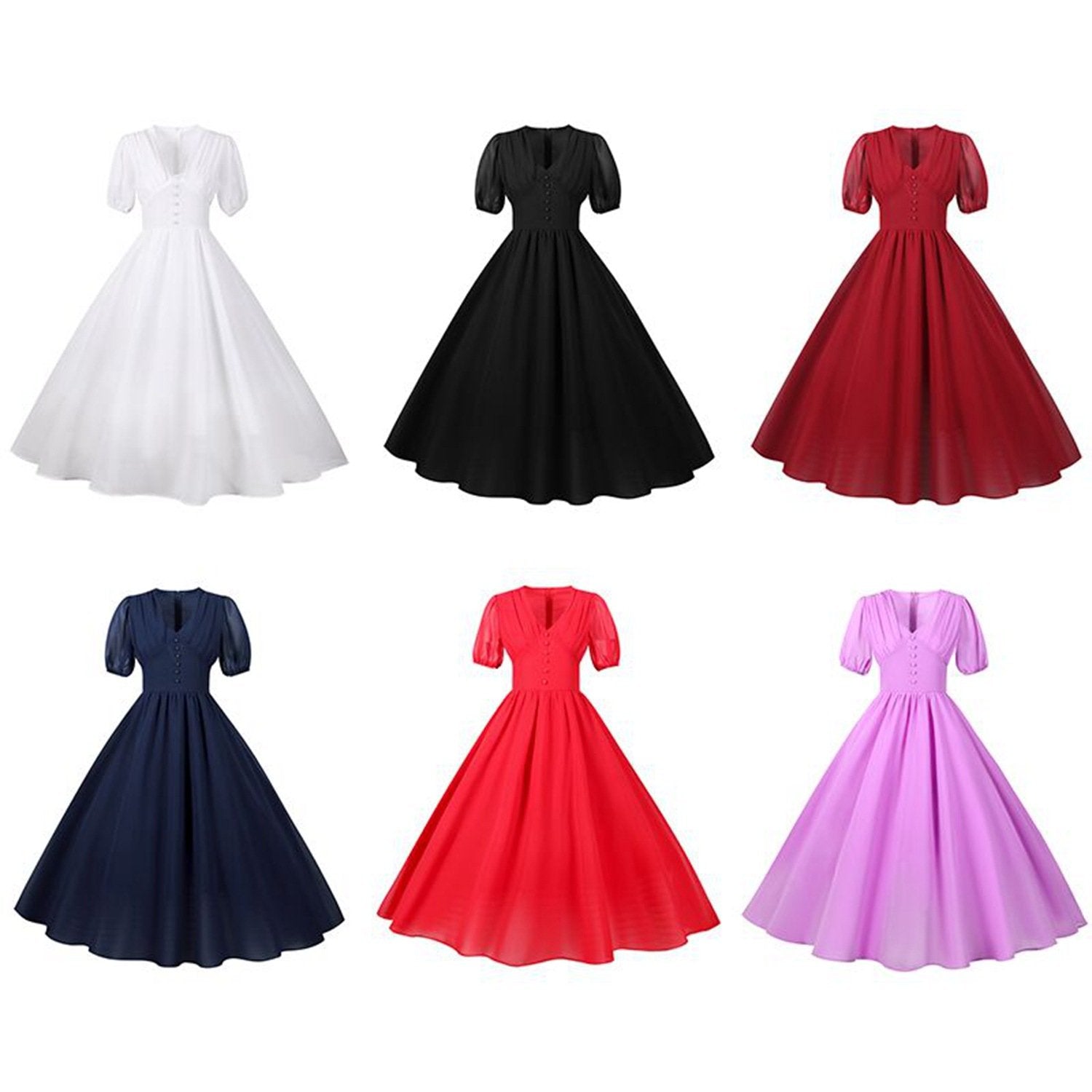 Chiffon Vintage Short Sleeves Dresses-Maxi Dresses-Free Shipping at meselling99