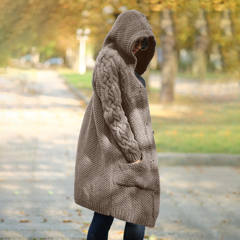 Women's Winter Hooded Single Button Slim Knit Sweater