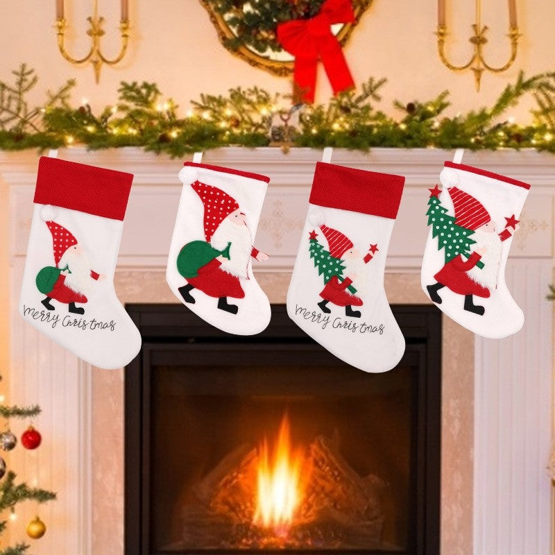 Fleece Patchwork Santa Christmas Socks Gift Bag Home Decorations