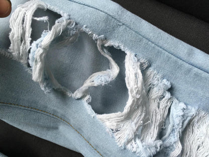 Women Broken Hole Ankle Length Jean Pants-STYLEGOING