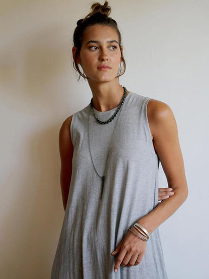 Simple Solid Sleeveless Round-neck Long Dress-Maxi Dress-Free Shipping at meselling99
