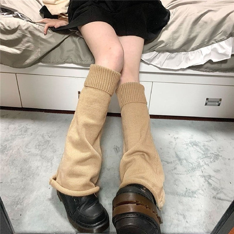 Loose Fit Knitted Mid-Calf Flared Stack Socks