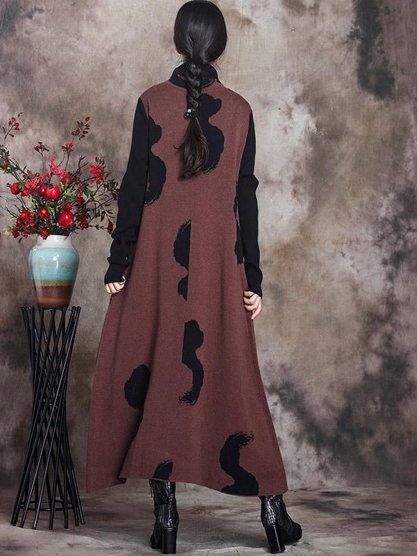 Simple Split-Joint High-Neck Knitting Dress-Midi Dress-Free Shipping at meselling99