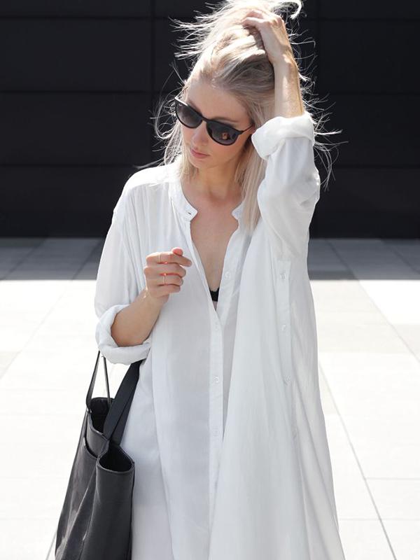 Meselling99 Original Solid Lapel Shirt Dress-Maxi Dress-Free Shipping at meselling99