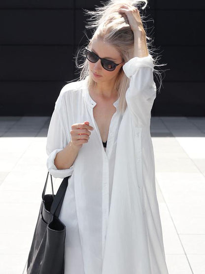 Meselling99 Original Solid Lapel Shirt Dress-Maxi Dress-Free Shipping at meselling99