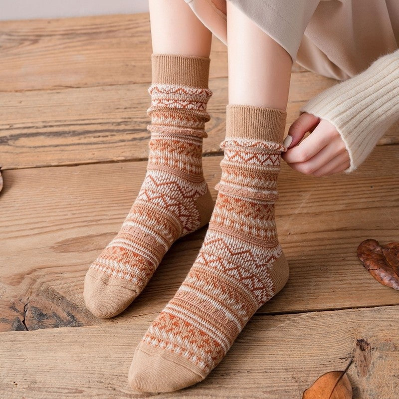 Vintage Geometric Print Mid Calf Socks