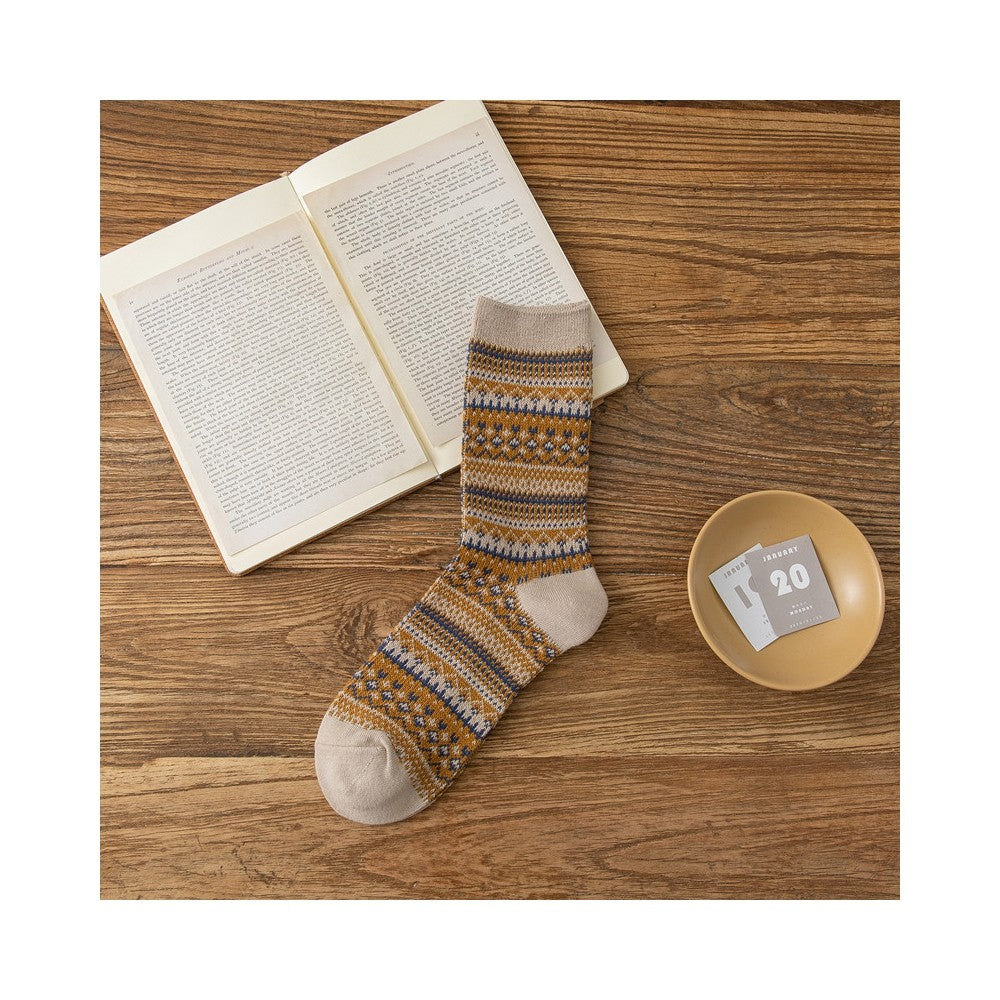 Retro Ethnic Style Contrast Color Cotton Socks