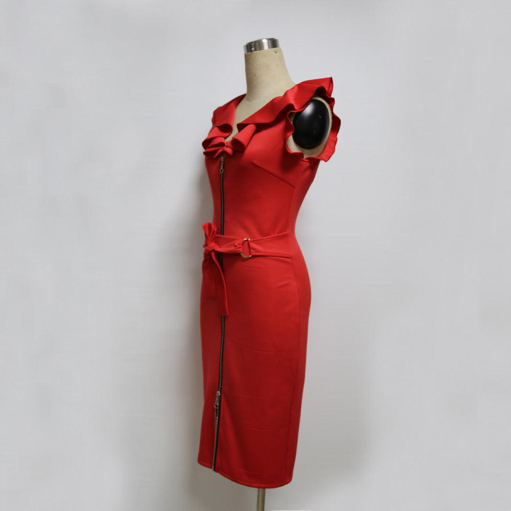 Sexy Ruffled V Neck Fashion Sheath Dresses-Sexy Dresses-Free Shipping at meselling99