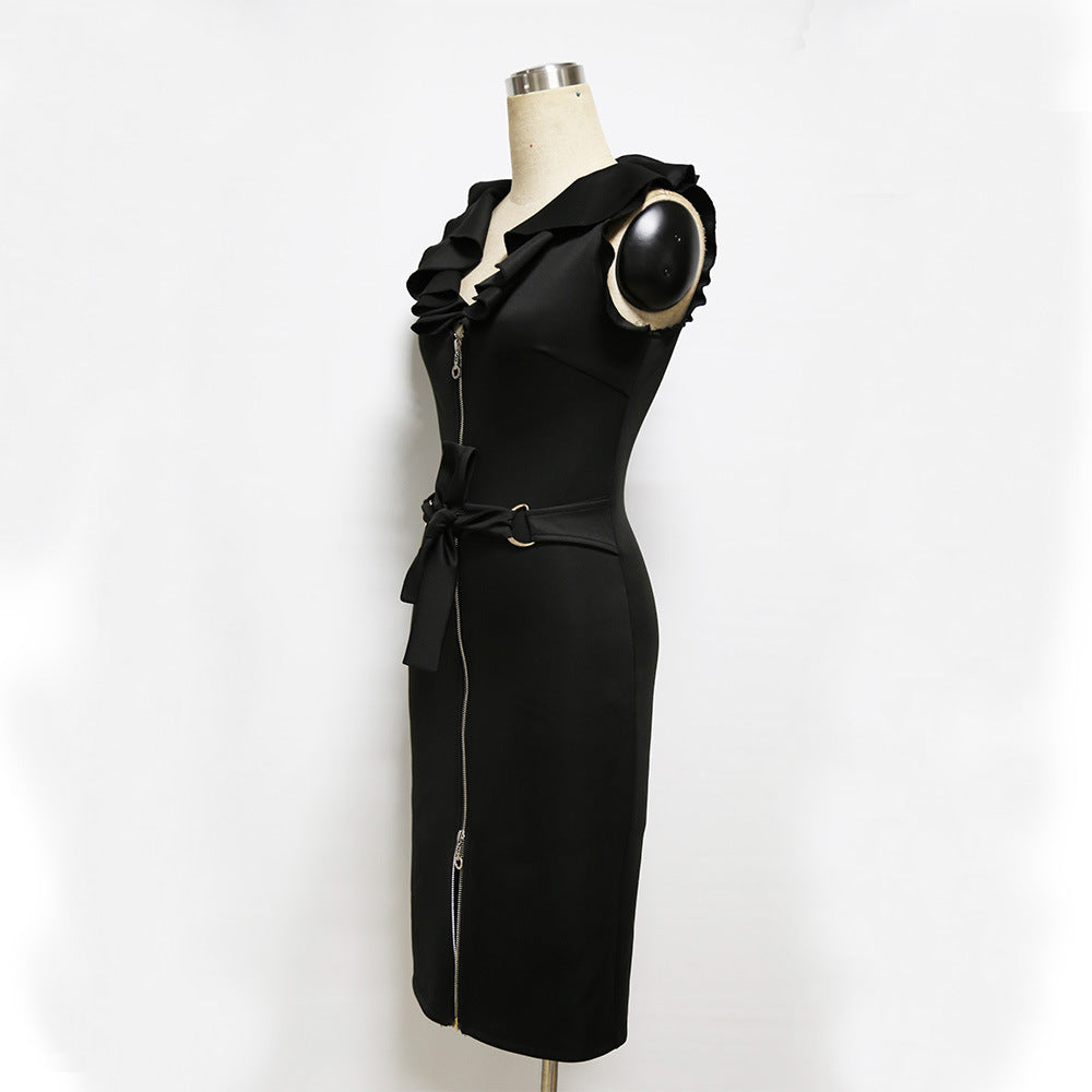 Sexy Ruffled V Neck Fashion Sheath Dresses-Sexy Dresses-Free Shipping at meselling99