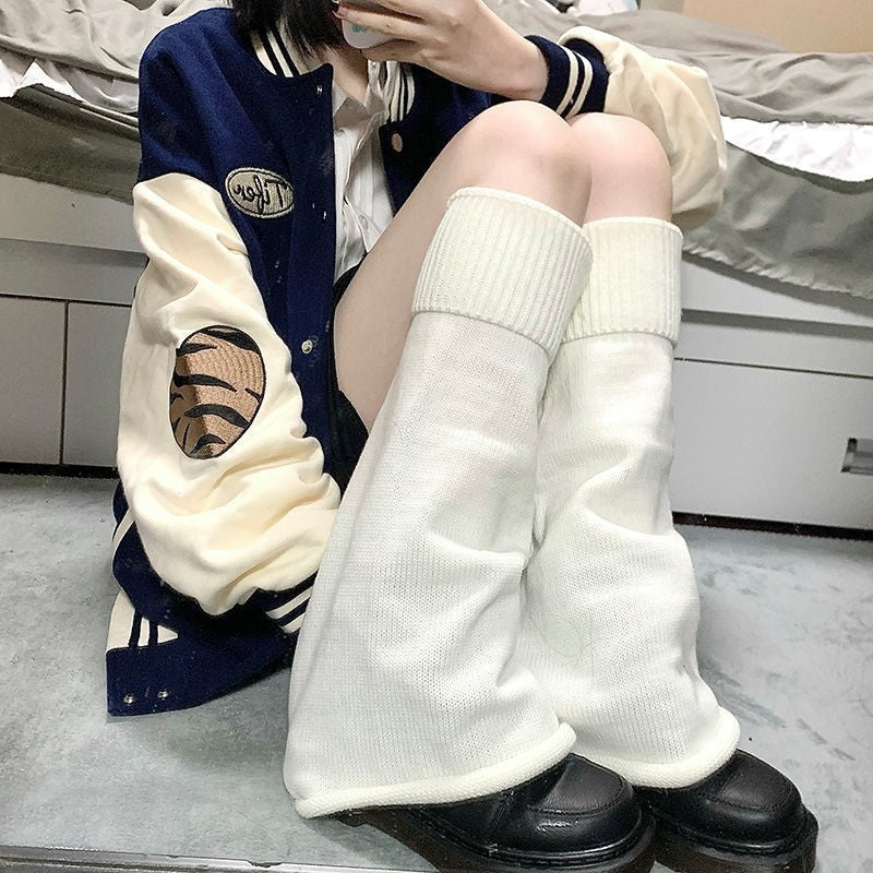Loose Fit Knitted Mid-Calf Flared Stack Socks