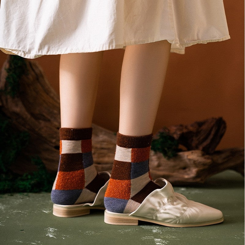 6 Pairs Mixed Color Plaid Winter Wool Adults Socks