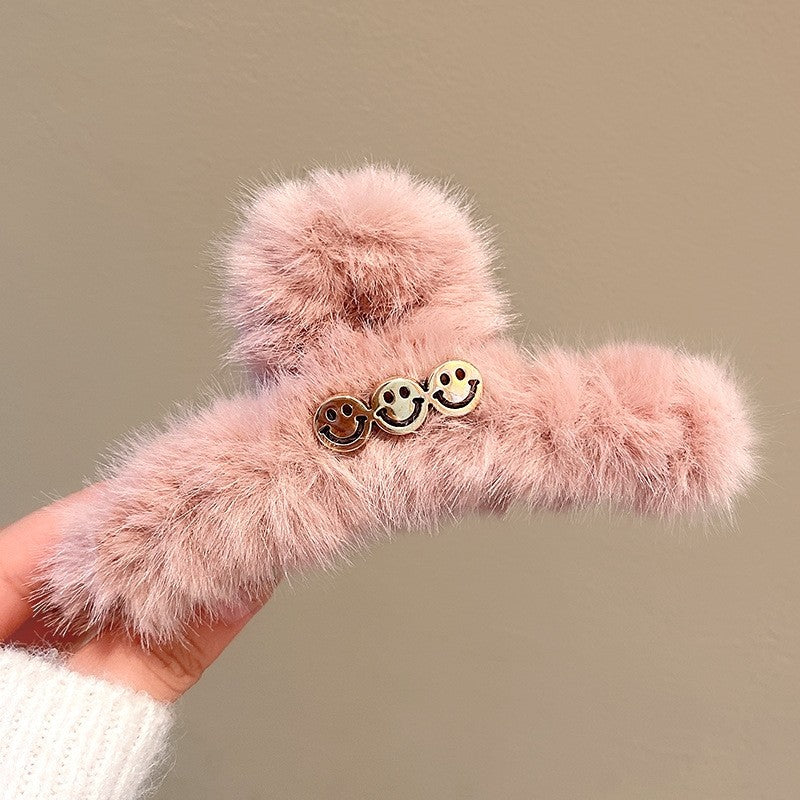 Smiley Faux Fur Hair Claw Clip