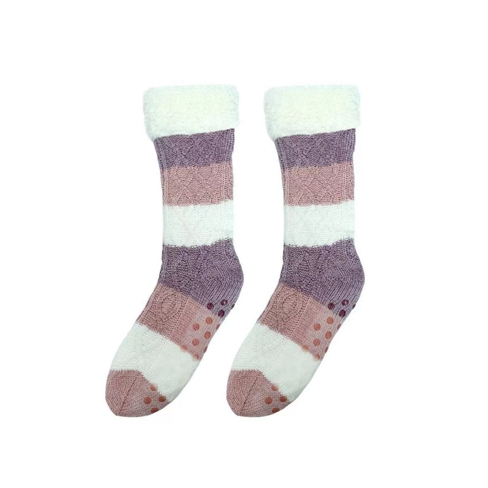 Double-Layer Thickened Fleece Lining Striped Socks
