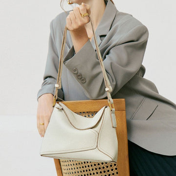Genuine Leather Geometric Shoulder Bag