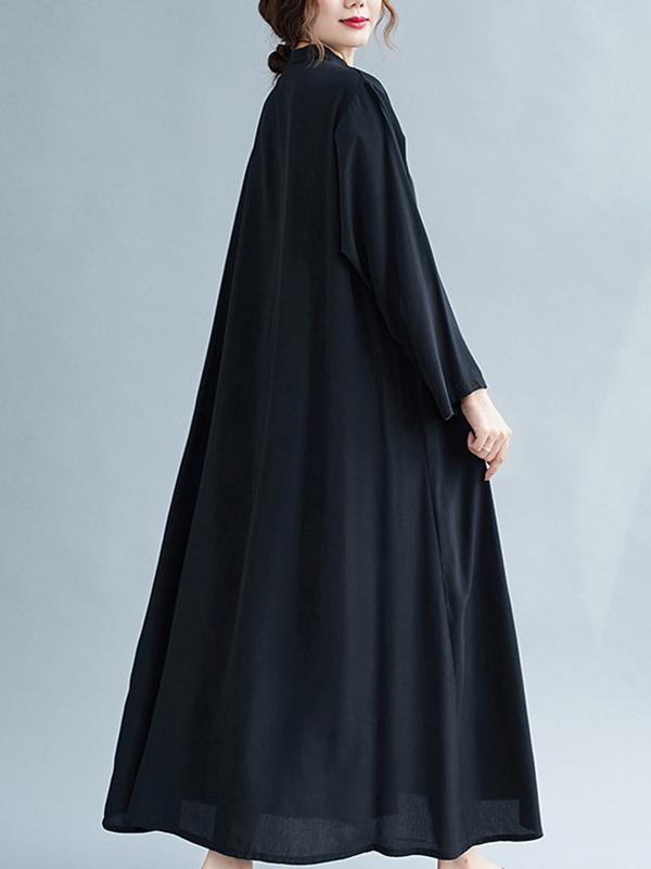Meselling99 Original Solid Round-Neck Shirts Dress-Maxi Dress-Free Shipping at meselling99