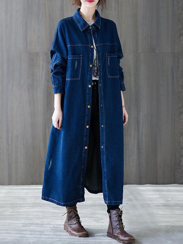Original Denim Lapel Shirt Dress-Midi Dress-Free Shipping at meselling99
